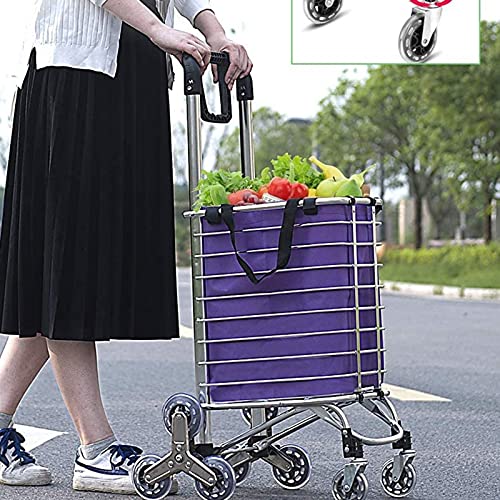 Leichter Einkaufstrolley auf Rädern, faltbarer Treppenklettern, Einkaufswagen mit größerem Stauraum, Edelstahlrahmen – Bild 3