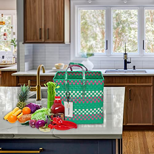 Image of Arnavira Handmade Multipurpose with Lid 20L Used as Lunch Lunch Bag Tiffin Bag for Office,School & Travel (32x20x30) (Pink Sea Green, X Large)