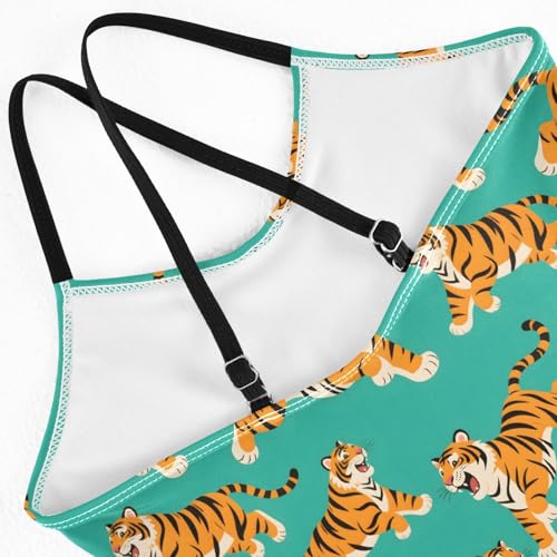 senya Girls Swimsuits One-Piece Swimwear Tie Bathing Suit Beach Summer Round Neck 9-10T Tiger Pattern4