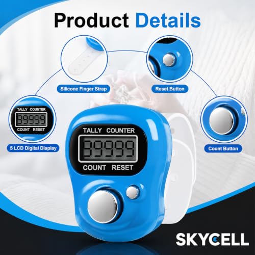 Image of SKYCELL Digital Counter for Chanting Mantra 5 Pack | Finger Tally Counter with Adjustable Ring | Electronic Jap Mala Counter for Meditation, Prayer, Yoga & Spiritual Practice
