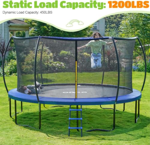 Image of ORCC Kids Trampoline Outdoor 8FT 10FT 12FT 14FT 15FT 16FT with Enclosure, Non-Slip Ladder & Anti-Rust Coated Frame, 1200LBS Weight Capacity Recreational Backyard Large Trampoline for Kids & Adults
