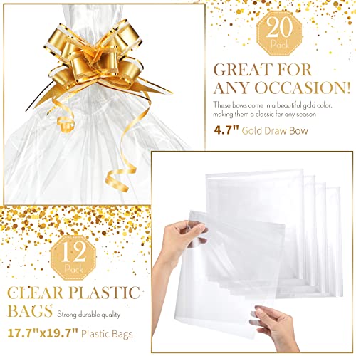 Image of Thenshop 44 Pcs Basket for Gifts Empty Gift Basket Bulk Include 12 Cardboard Tray 12 Plastic Bags and 20 Pull Bows for Christmas Fall Halloween Birthday Wedding Party DIY Wrapping(Solid,Khaki)