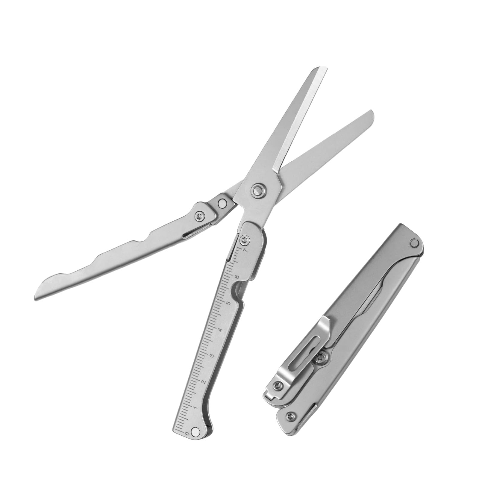 XXOK 2-in-1 foldable scissors with measuring ruler - stainless