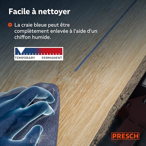 PRESCH Cordeau Traceur de 30m avec craie bleue (150 g) - Rétraction rapide grâce à la boîte de vitesses 6:1 - Facile à essuyer pour les marquages temporaires - Ligne robuste pour des lignes précises – vue 3