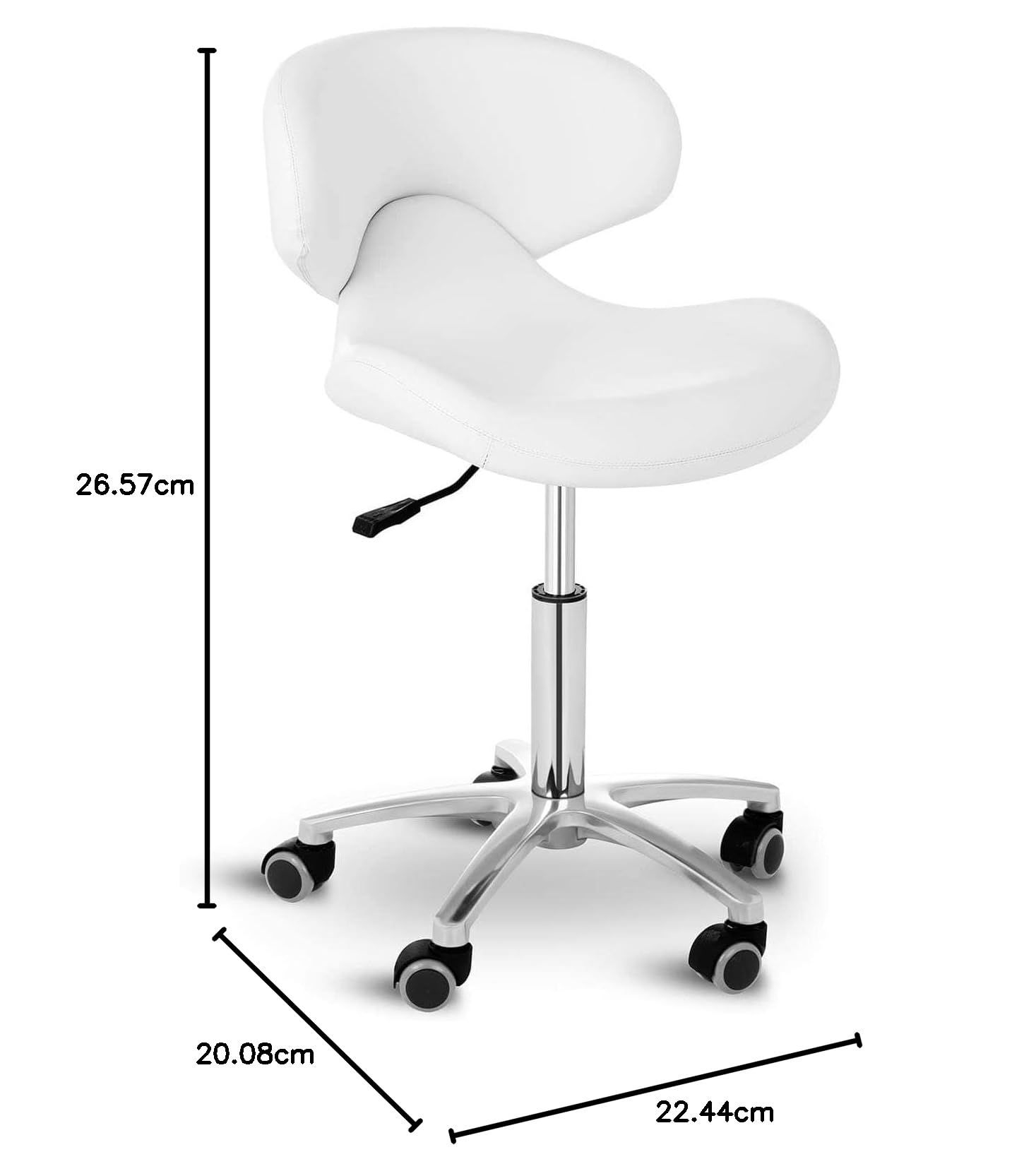 Physa Tabouret ? roulettes Dossier Coiffeur Travail Physa Andria White (Vérin Gaz, Hauteur 44-57 cm, Max 150 Kg, Rev?Tement PVC, Blanc)
