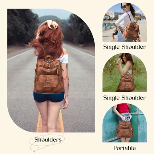 ROOSALANCE Backpack Purse for Women, Women Backpack Purse Small Leather Waterproof Anti-theft Shoulder Bags Handbags, Fashion Ladies Backpack for Daily Travel Work (Caramel) by ROOSALANCE - Used condition - Image 5