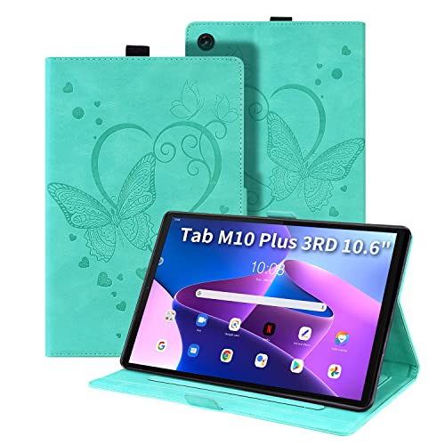 Auslbin Funda para Lenovo Tab M10 Plus 3rd Gen 10.6 Pulgada 2022 Cuero Sintético Protección Suave Patrón de Mariposa Funda para Lenovo M10 Plus 3ª Generación,Verde Cover