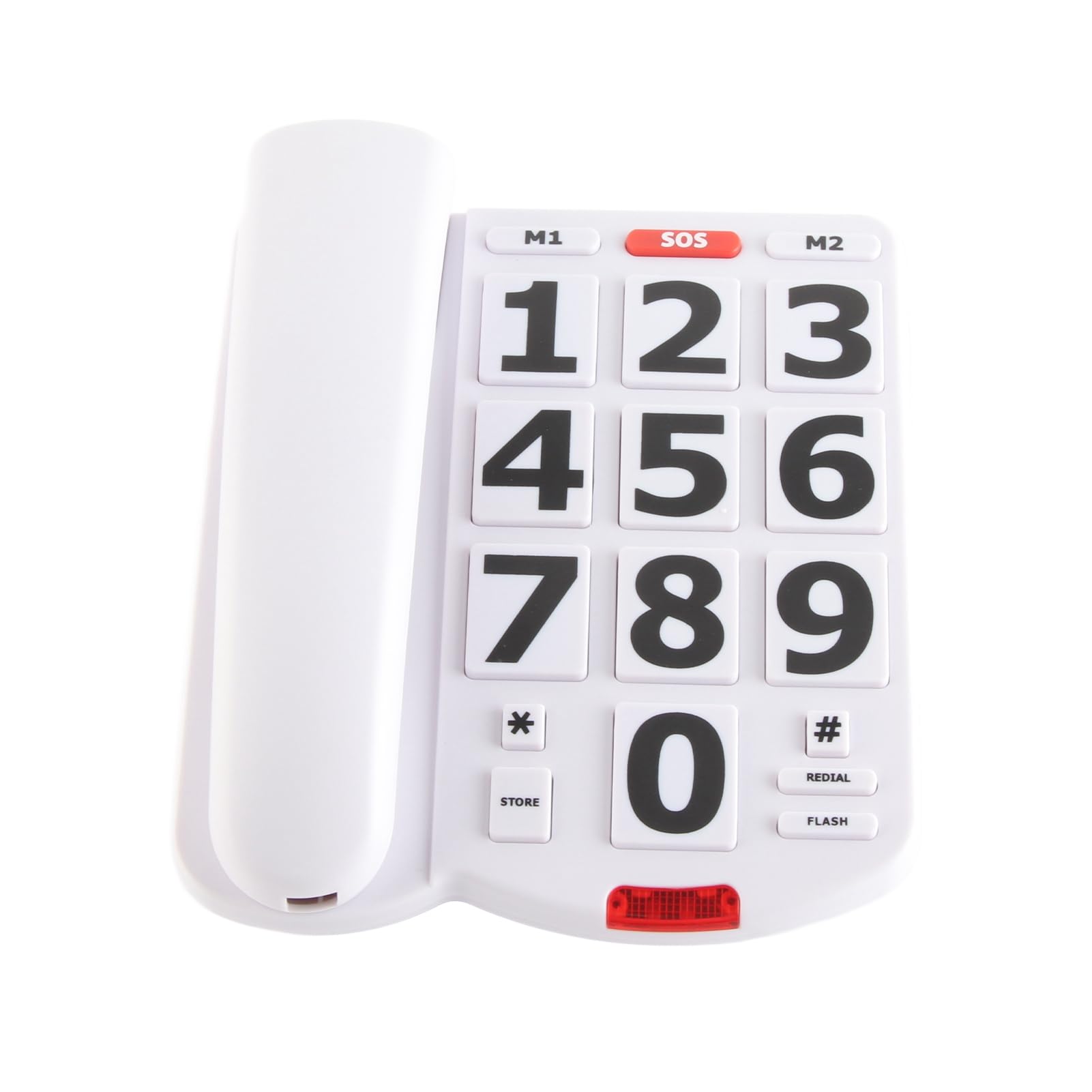 Teléfono fijo para ancianos con botón grande con cable para personas mayores con discapacidad auditiva, indicador LED de volumen amplificado, auricular ajustable, altavoz de tono de llamada, función
