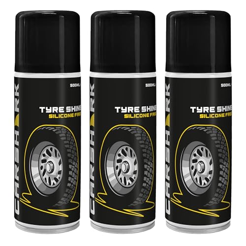 CARSHARK Tyre Shine Silicone-Free, 3 x 500 ml, Clean Finish, Aerosol Spray