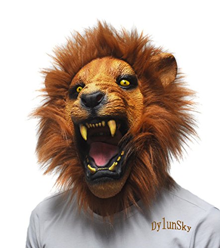 WitHelper DylunSky New Halloween Angry Lion Latex Mask Full Headpiece Halloween Costume Party Prop Funny Animal Mask House Decoration