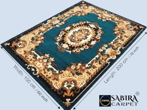 Image of SABIRA Carpet (150x200 Cm / 60x78 in) Modern Floral Area Rug Large Carpet for Living Room, Bedroom & Dining Room, Washable, Non-Slip, Blue Color