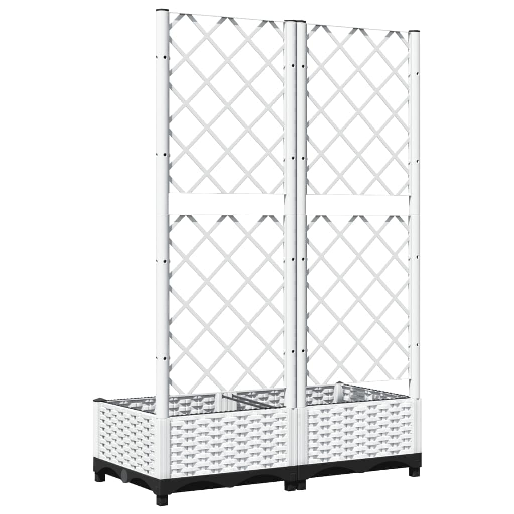 Jardiniere avec Treillis Blanc en PP 80 x 40 x 121,5 cm, Pot Cache pour Interieur Exterieur, Balcon terrasse Jardin, Support pour semis et Culture avec Drainage et Reserve Eau