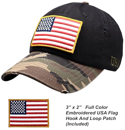 Image of Antourage American Flag Unisex Baseball Hat for Men and Women | USA Flag Mesh Snapback Flat Visor Cap + 2 Patriotic Patches