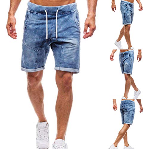 Giulot Men's Cargo Denim Biker Jeans Shorts with Drawstring Classic Relaxed Fit Five Pocket Jean Short Walk Short