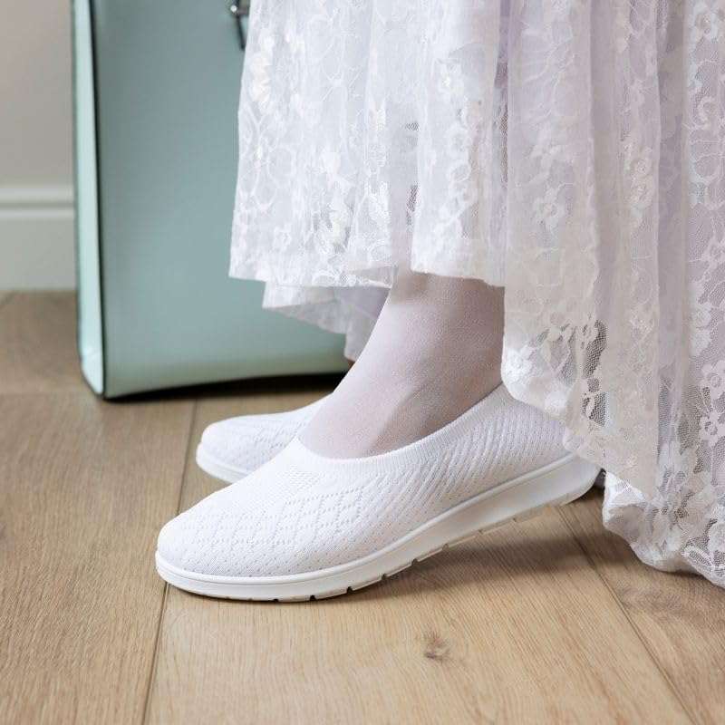 Womens White Temple Slip-On Shoe | Extra Padded Insoles | Wide Toe Box | Lightweight, Non-Slip Temple Footwear