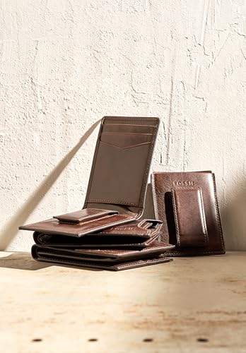 Fossil Men's Derrick Leather RFID-Blocking Magnetic Card Case with Money Clip Wallet, Dark Brown, (Model: ML3812201)2