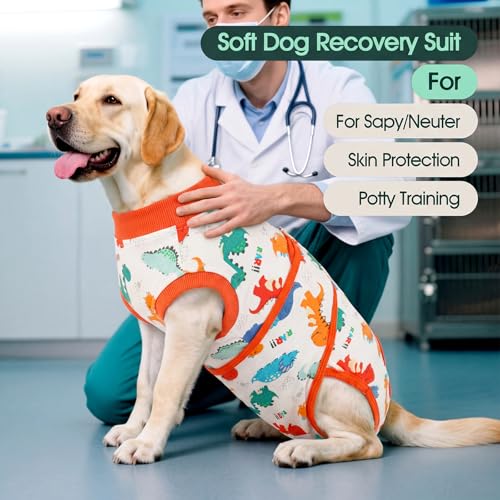 Image of Kuoser Dog Surgery Recovery Suit, Soft Breathable Dog Recovery Suit for Female Spay Male Nueuter, Anti Licking Puppy Onesie Pet Surgical Suit for Dogs Abdominal Wounds Skin Disease, Dinosaur M
