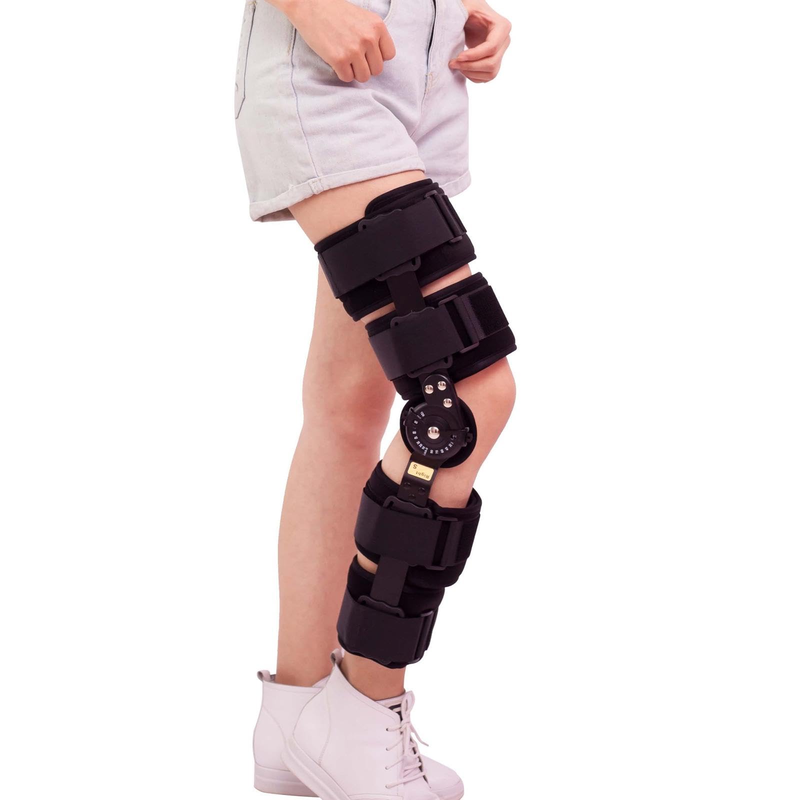 Rodillera Unisex con Bisagras Rom, Férula Para Hombres y Mujeres, Inmovilizador de Rodilla Posoperatorio Ajustable Para Desgarro de Menisco, Recuperación Cirugía, Rehabilitación,S(Below165cm)