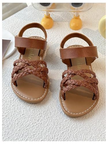 Image of GORGLITTER Girl's Leather Ankle Strap Flat Sandals Dressy Braided Round Open Toe Summer Vacation Beach Cute Sandals 2025