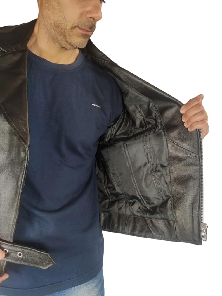 WinNet Gilet vera pelle smanicato stile giacca chiodo per moto custom vintage cafè race