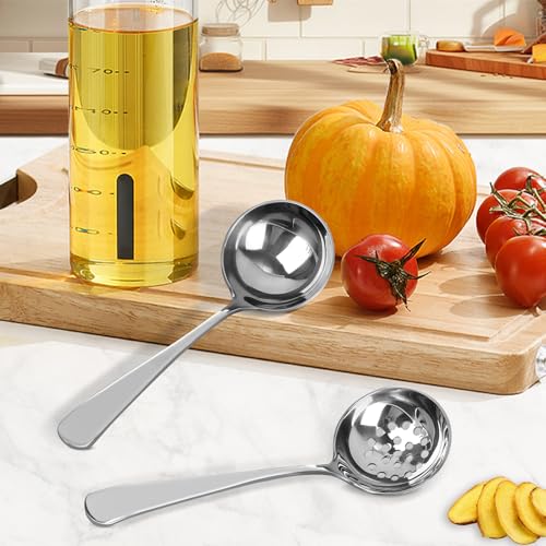 Miniatura 3 de Juego De 2 Cucharon, 20cm Cuchara De Acero Inoxidable Pulido, Juego De Cucharones De Cocina Y Cuchara Ranurada, Apto Para Lavavajillas, Cucharas Para Caldos, Guisos Y Servir Sopas