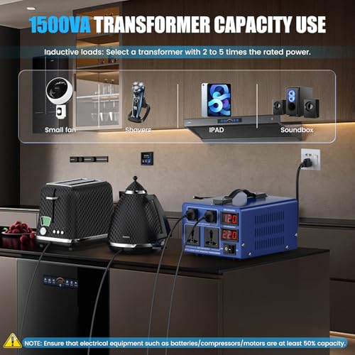 Image of 5000 watt Voltage Conversion Transformer Heavy-Duty Step-up /Step-Down AC 110V /120V /220V /240V Power Conversion, with resettable Circuit Breaker Protection, with US Power Cord, LCD Display
