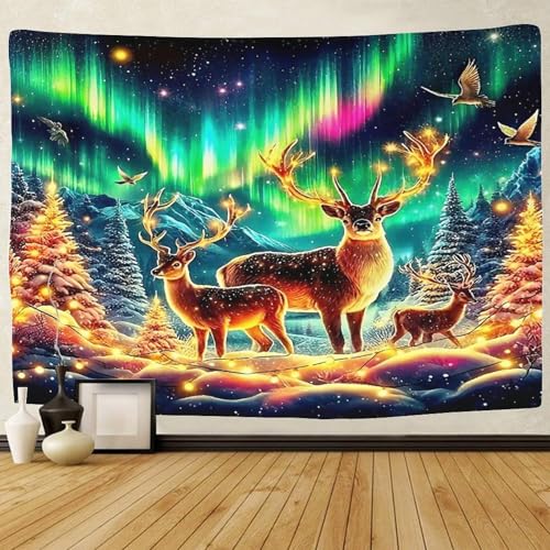 Tenture 3D cerf Noël 180cmx230cm cadeau idéal décoration de salon