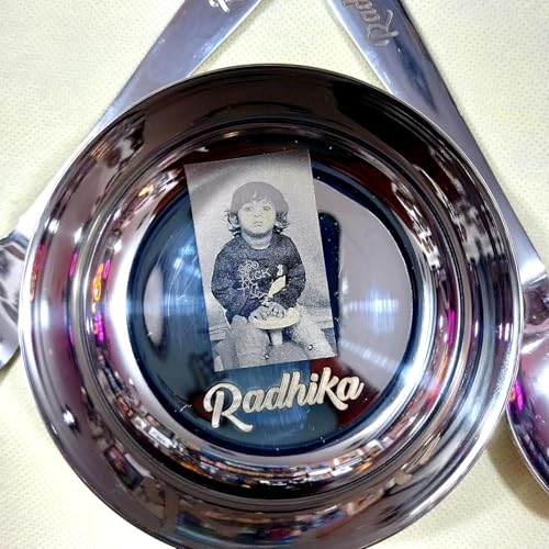 Image of Customised /Laser Photo Print Stainless Steel Round Lunch & Dinner Set for Kids Dinner Plate (4 PC (Medium))