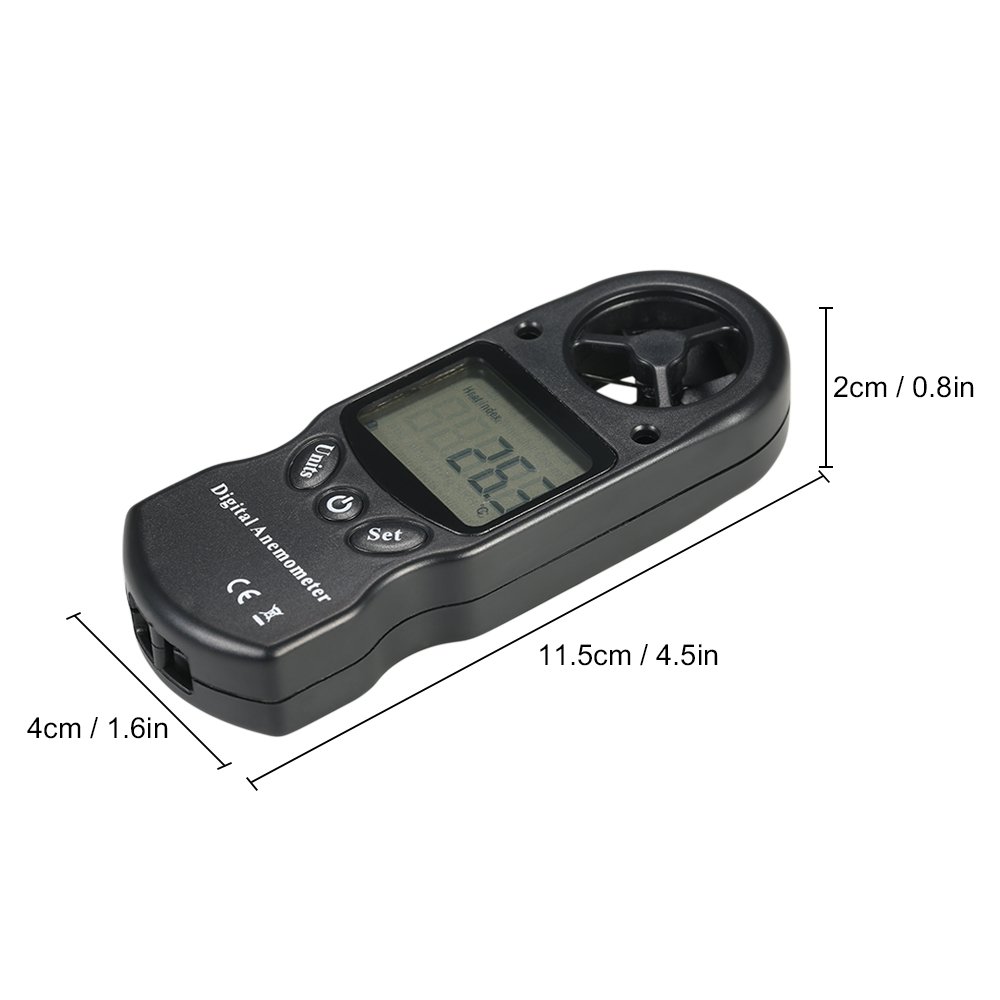 Irfora Anémomètre numérique portable 8 en 1 - Vitesse du vent/température/humidité/vent chill/indice de chaleur/point de rosée/pression atmosphérique/altitude avec éclairage LCD de fond - Noir
