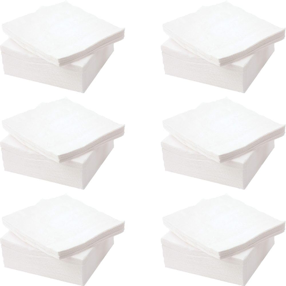 (Pack of 600) Tissue Paper - Soft Serviettes Napkins | 1Ply Square Tissue, White Cocktail Napkins | Kitchen Towels 29 x 29 cm Disposable White Papers, Ideal for Weddings Home Office Catering Cafe