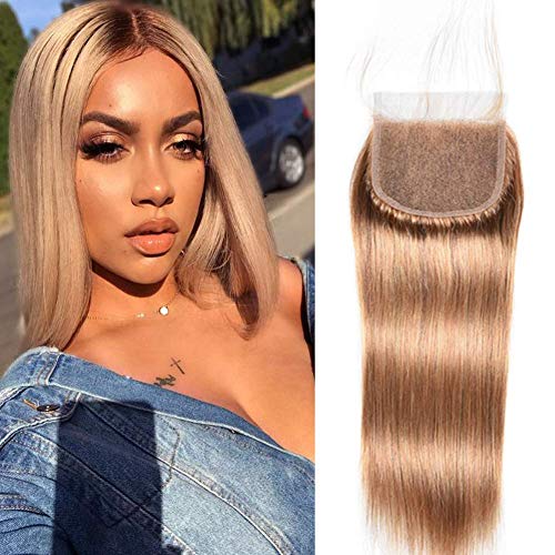 MY LIKE Brazilian Virgin Human Hair Lace Closure Straight 4x4 Free Part Silk Straight Human Hair Top Lace Closure 8A Grade 10 inch Blonde Closure (10" Closure, Straight)