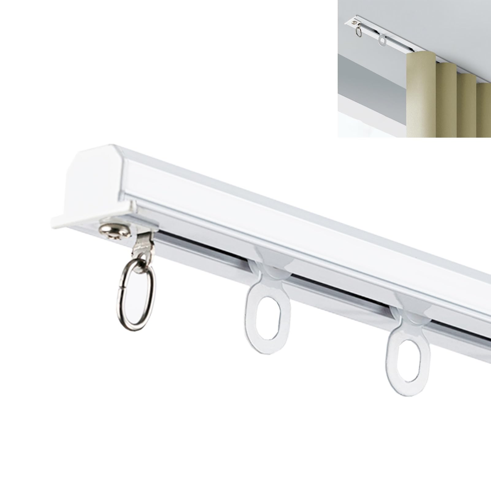 Rails occultants aluminium 4,9 m avec rouleaux blancs H pour rideaux