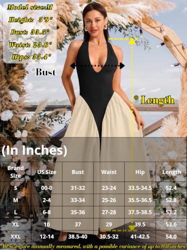 Image of ChiaoLezhee Deep V Neck Dress, Halter Maxi Dresses, Vacation Date Night, Sexy for Women Corset Flowy Wedding Guest Drop Waist