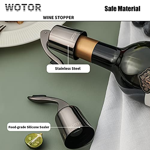 WOTOR Wine Stoppers Stainless Steel Wine Bottle Stopper Plug with Silicone Reusable Wine Saver Leak Proof Keep Fresh Metalblack 2 Pack - Image 4