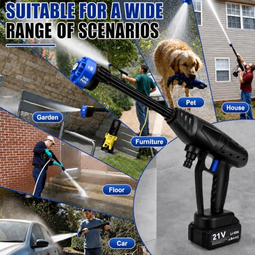 Image of Cordless Portable Pressure Washer Gun 21V 12000mAh | Double Battery Wireless High Pressure Water Gun with 6-in-1 Nozzle & 5M Hose Pipe | Car Wash, Bike Cleaning & Outdoor Use for Kids and Adults.
