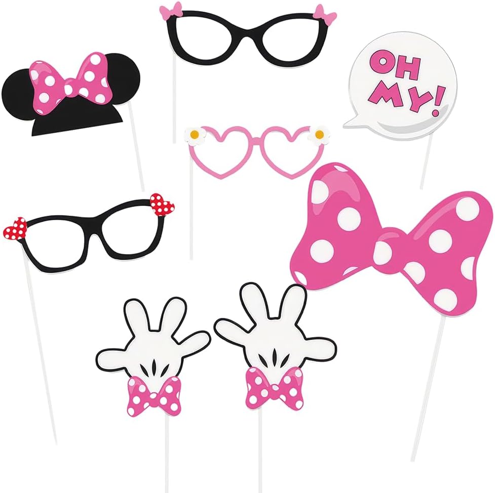 Unique Multicolor Disney Minnie Mouse Photo Booth Props - 8 Ct - Perfect for Kids & Fans of All Ages