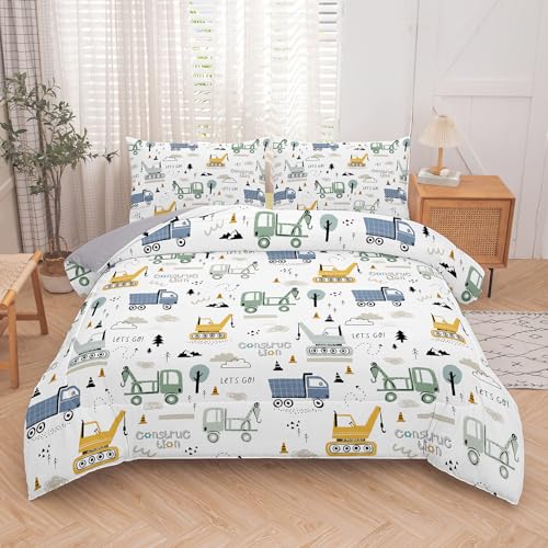Image of NINENINE Boys Construction Bedding Set Full, 3-Piece Kids Comforter Set for Boys, Soft Lightweight Microfiber Kids Excavator Comforter Set with 2 Pillowcases