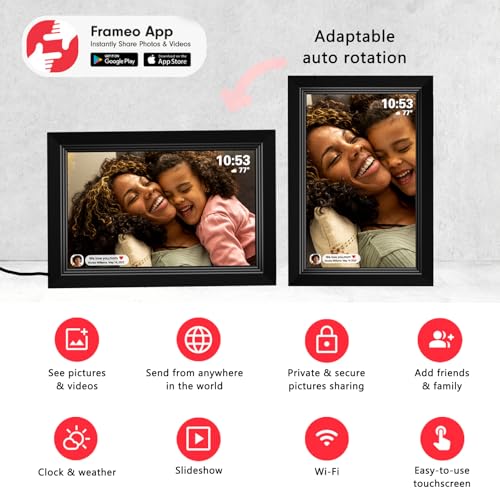 Image of FRAMEO Digital Picture Frame- 10.1inch Digital Photo Frame with 1080 IPS Touch Screen HD Disply,Built-in 32GB Storage,Wall-Mounted,Digital Frame Share Photos and Videos via FRAMEO App