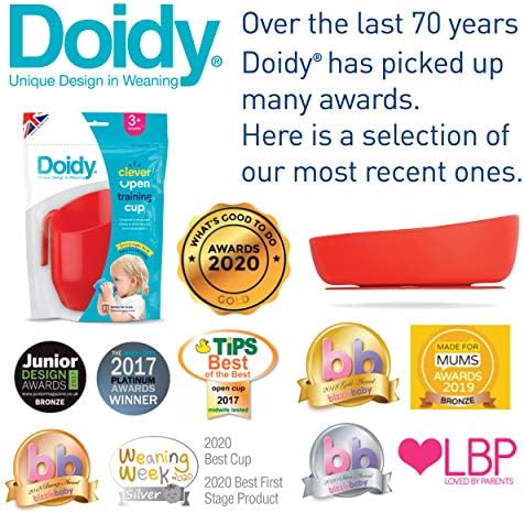 Doidy Cup and Bowl Set - Unique Slanted Design Training Sippy Cup and Non-Slip Silicone Suction Bowl - Weaning Gift Set for Babies and Toddlers (Grey)