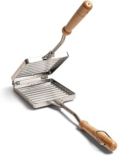 Kings County Tools Stovetop Sandwich Press | Great for Camping & Kitchen | 5â€ Long Beechwood Grip | Make Perfect Grilled Cheese, Paninis or Toast | Made from Italian Aluminum
