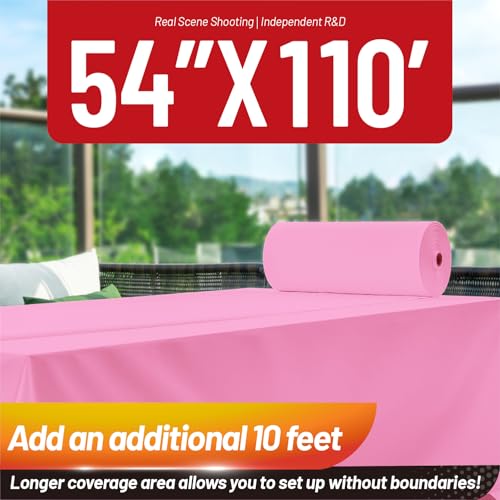 Image of Plastic Table Cloth, 110 Ft X 54 in Plastic Table Cloth Disposable Pink Tablecloth with Any Cut Sliding Cutters Premium PEVA Disposable Tablecloth for Picnics, Parties, Birthdays, Festivals