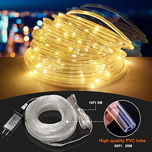 66Ft Rope Lights, 200 Led Waterproof Rope Light, Rope Lights Outdoor Indoor, Rope Lighting For Patio, Pool, Bedroom, Living Room, Landscape Lighting And Christmas Tree Decorations (Warm White) #TOP1