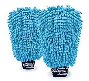 SOFTSPUN Microfiber Double Side Chenille Mitt, 2 Piece Set 1700 GSM Sky Blue, Multi-Purpose Super Absorbent and Perfect Wash Clean with Lint-Scratch Free Home, Kitchen, Window, Dusting!