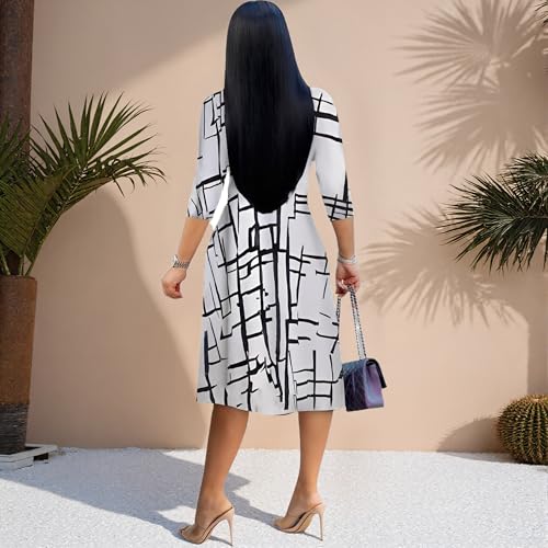 Image of Womens Plus Size Summer Dresses Sexy V Neck Midi Dress Faux Wrap Dress 3 /4 Sleeve Boho Casual Floral A-Line Skirts
