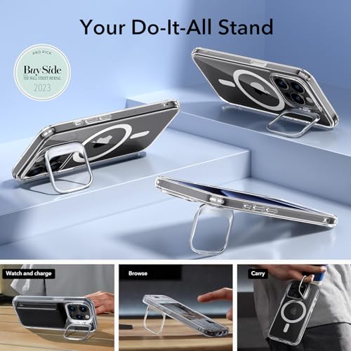 Image of ESR for iPhone 15 Plus Case, Compatible with MagSafe, Military-Grade Protective Clear Case for iPhone 15 Plus,Built-in Stash Stand Phone Case, Scratch-Resistant Back Cover, Classic Series,Clear