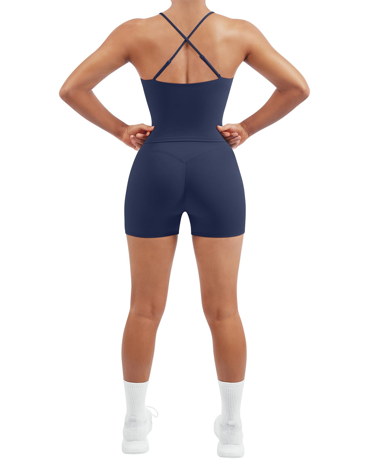 SUUKSESS Women 2 Pieces Workout Sets Padded Adjustable Straps Camis High Waist Biker Shorts