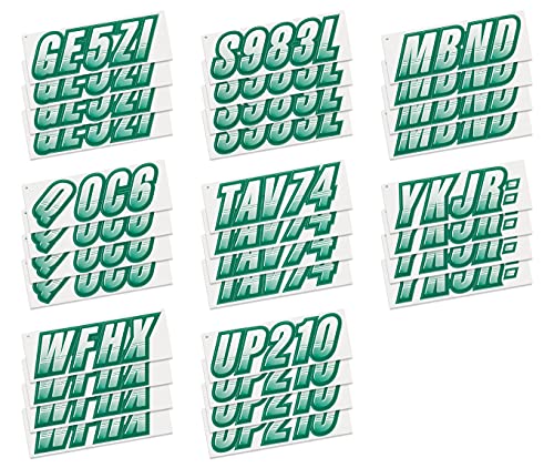 Image of STIFFIE Techtron White /Racing Green 3 inch Boat & PWC Registration Decals • Numbers Letters Stickers