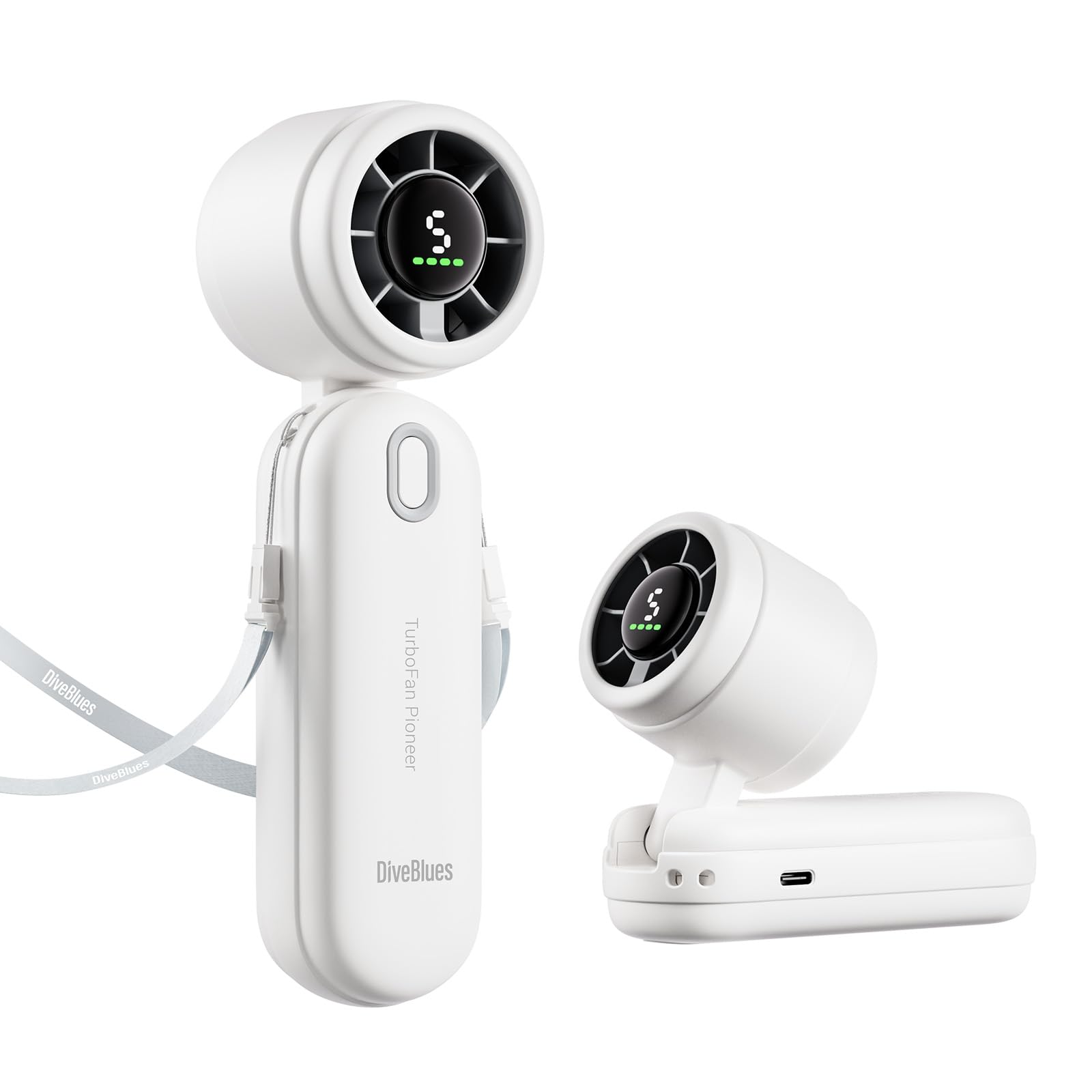 Diveblues 3-in-1 Handventilator Turbo Ventilator mit 4000mAh USB-Akku Aufladbar, 5 Stufen, Faltbar Tragbar Hand Ventilatoren, Bis zu 12H Stunden, Reise Gadgets Flugzeug, Geschenke für Frauen Männer