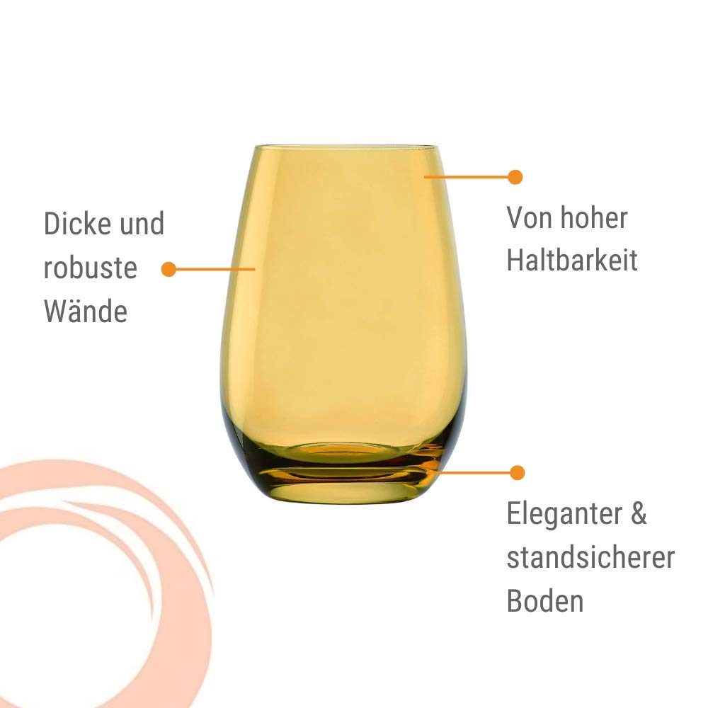 Stölzle Lausitz Wassergläser Elements Mediterraner Mix 6er-Set 465ml – Allroundgläser auch für Saft & Cocktails – Hochwertige Trinkgläser aus bleifreiem Kristallglas – Spülmaschinengeeignet & stoßfest