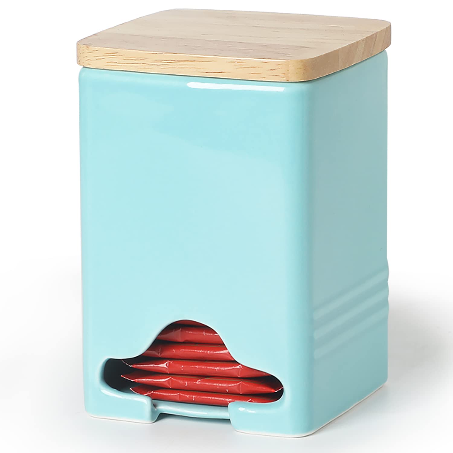 QUXIJA Ceramic Tea Bag Storage Organizer Caddy Holder with Lid (Turquoise) - Turquoise